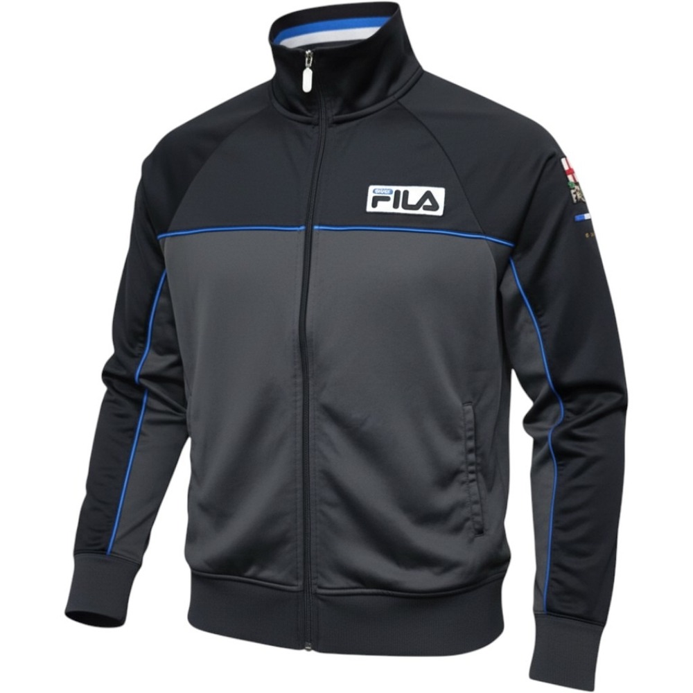 Fila Sport Italia Track Jacket Men Medium Black Grey Full Zip Italia Soccer Coat